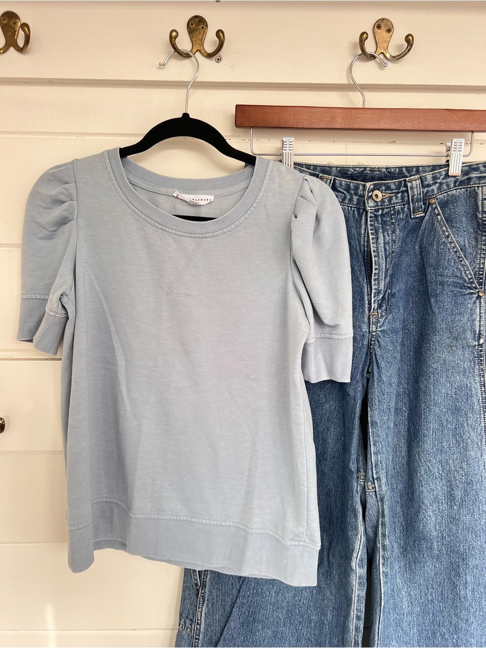 Jane + Delancey Bay Blue Puff Sleeve Jersey Knit Top. Size xs